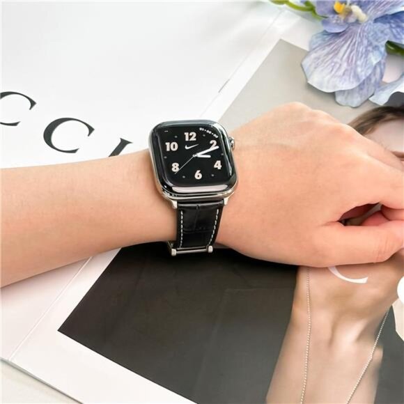NEW Black/Silver Alligator Leather Apple Watch Band